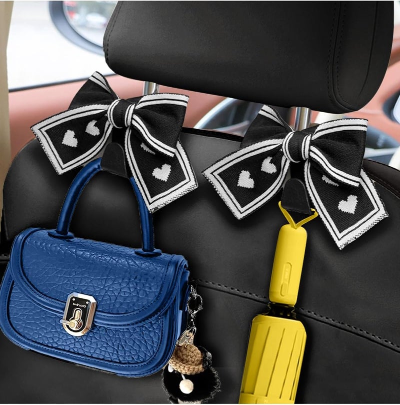 LIFOPY 2 Pack Car Purse Hooks, Cute Bow Car Seat Headrest Hook Hanger for Purses and Bags, Space-Saving Car Accessory (Flower) - Image 2